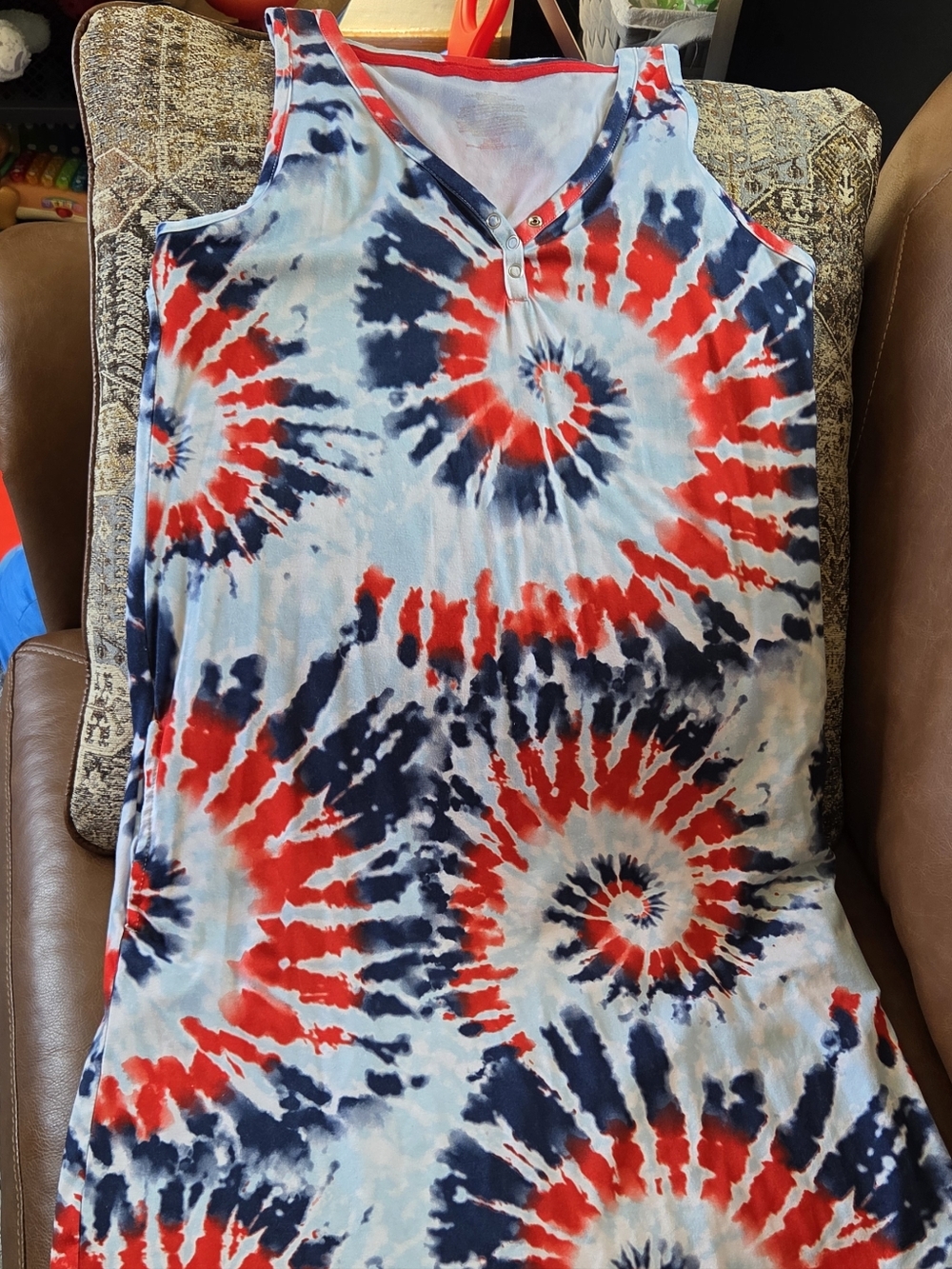 Red, Navy & White Tie-Dye Tank Dress